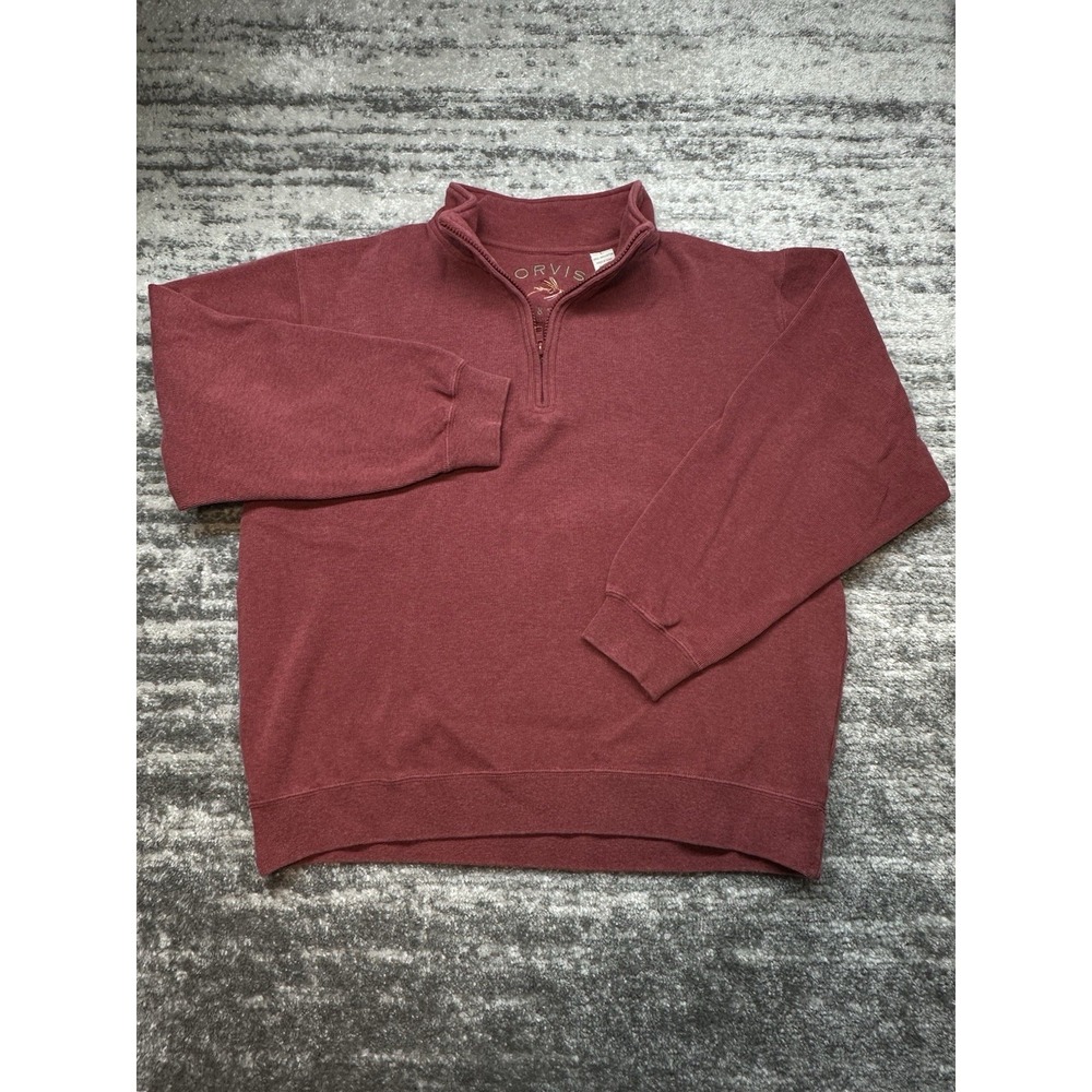 ORVIS Men's Pullover 1/4 Zip Red Grey Sweater Size Large 100% Cotton Lot of 2 - Picture 4 of 15